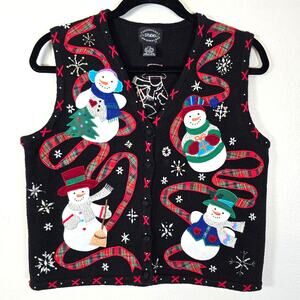 Vintage Designers Originals Studio Sweater Vest Womens S Festive Snowmen Winter